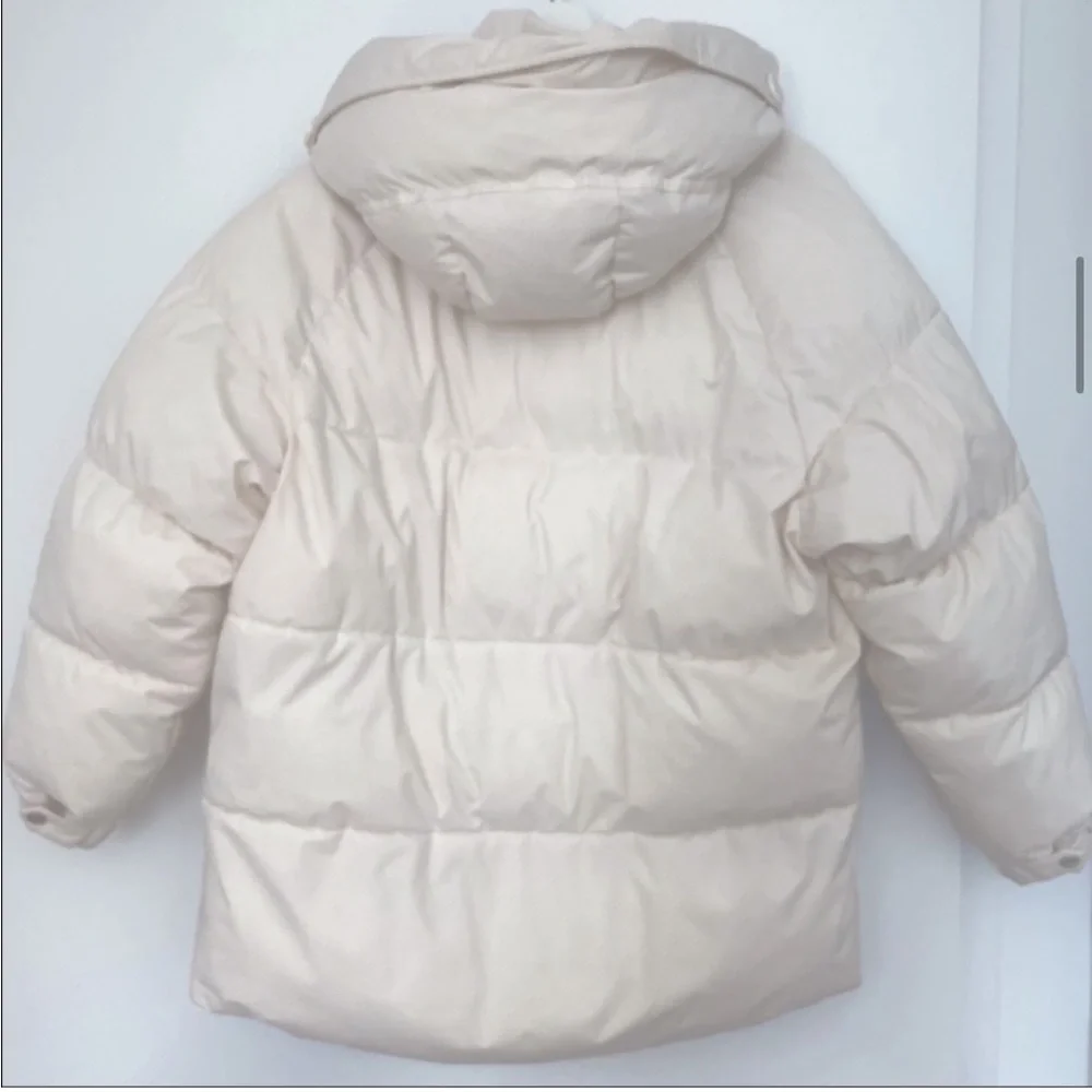 Zara oversized hooded ecru cream neutral puffer jacket Parka pocket size XS NWT - Picture 12 of 16